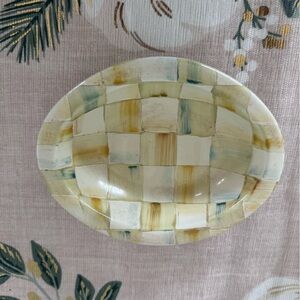 MacKenzie-Childs Cream and Tan Checkered Soap Dish